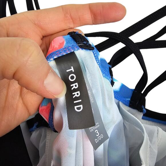 Torrid Swimsuit One Piece Swimsuit Women 3X D-DD Blue Black Strappy Swimsuit NEW - Picture 5 of 11